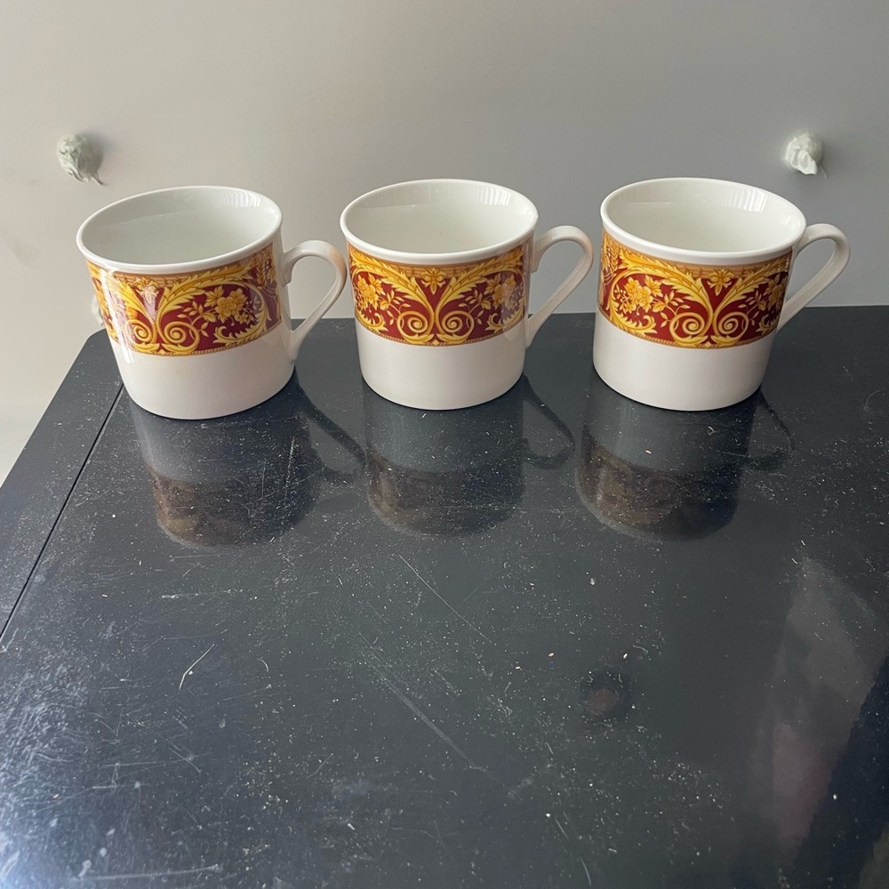 Lynn's China, in the Valetta Red pattern Set of 3 Coffee Cups